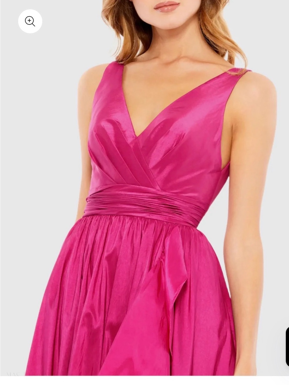 Mac Duggal Vibrant Fuchsia High-Low Ruffle V-Neck Gown - Picture 2 of 4